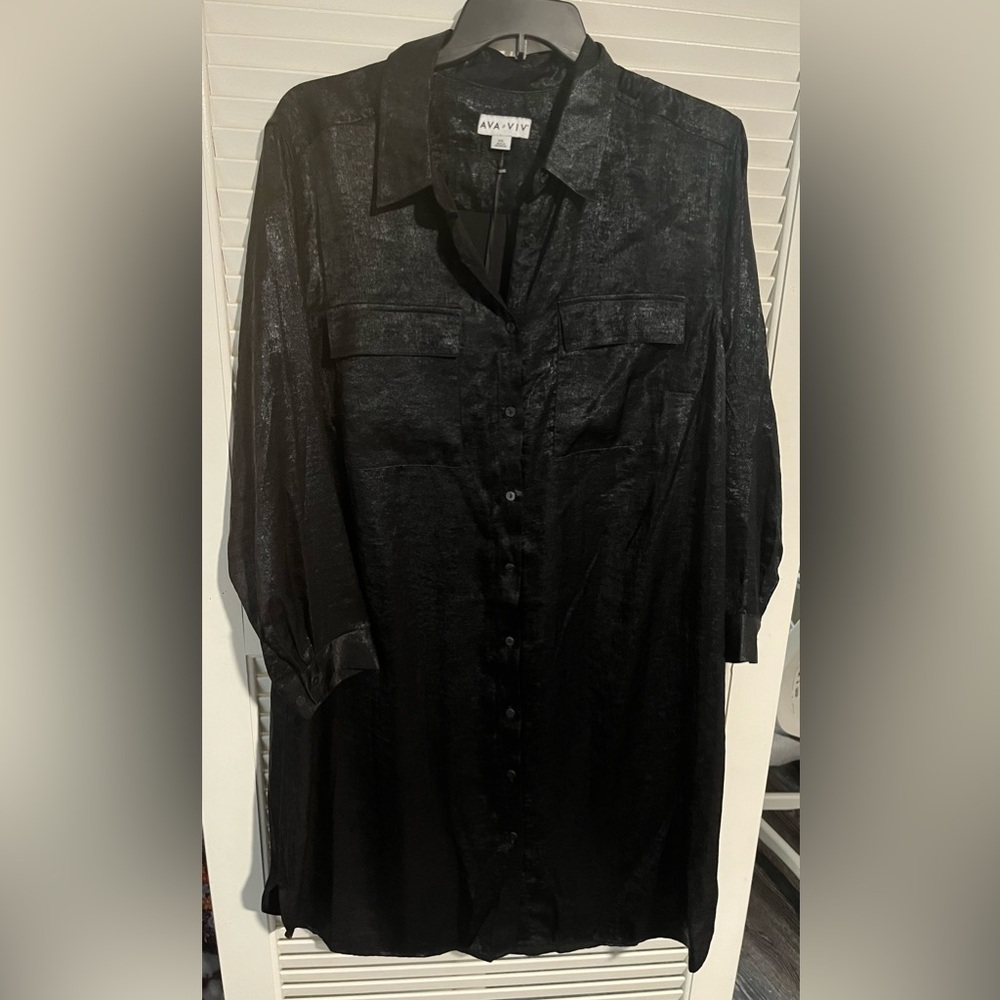 Ava & Viv Black Button Up Dress — XXL (NWT)